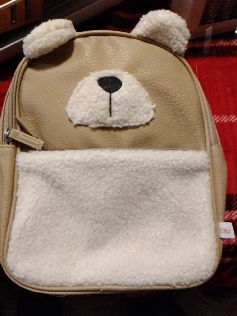 Kids Cream Bear Front-Panel Backpack - Soft Faux Sherpa